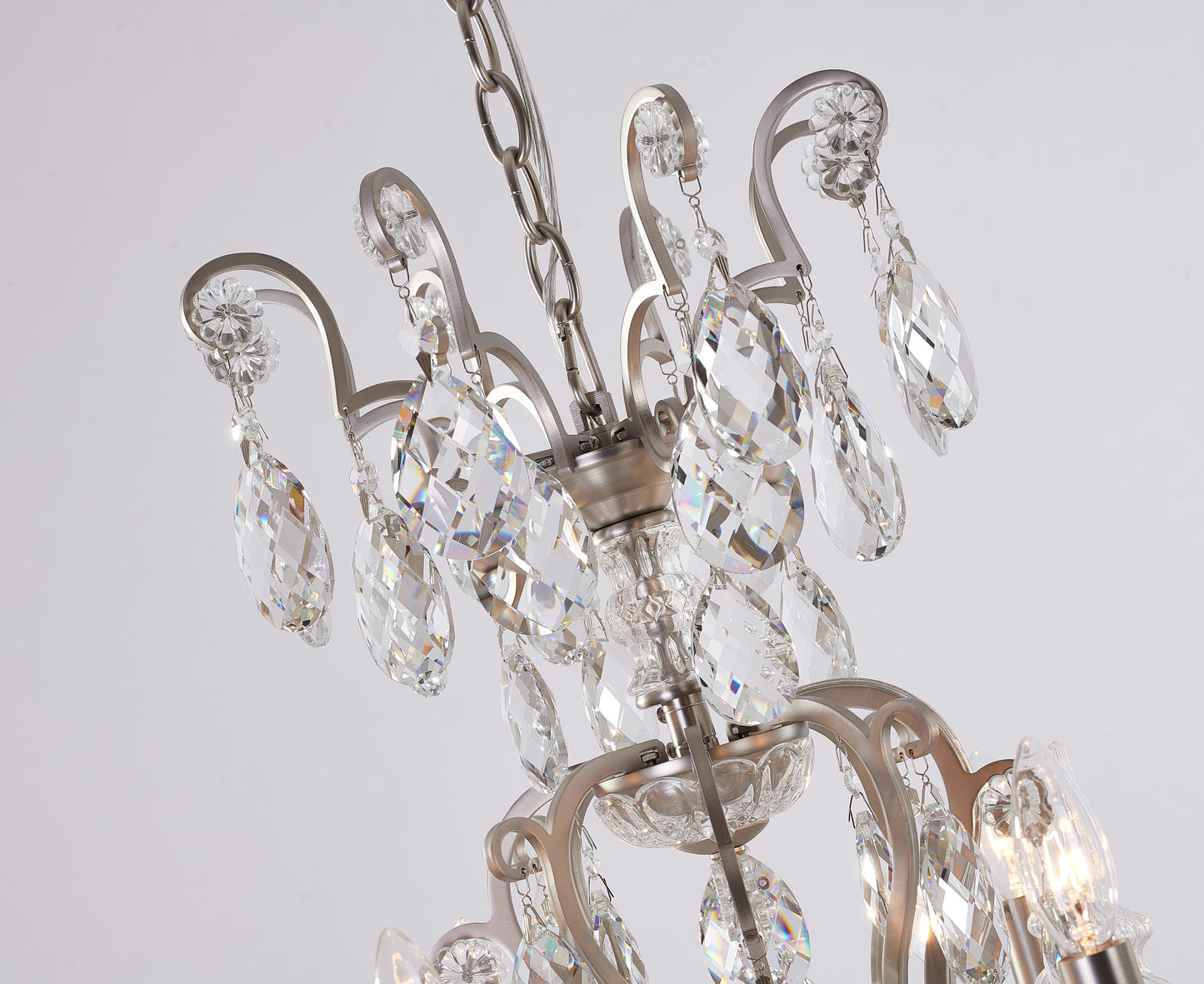 Pewter Iron Chandelier With Clear Hanging CrystalsBy Design Living