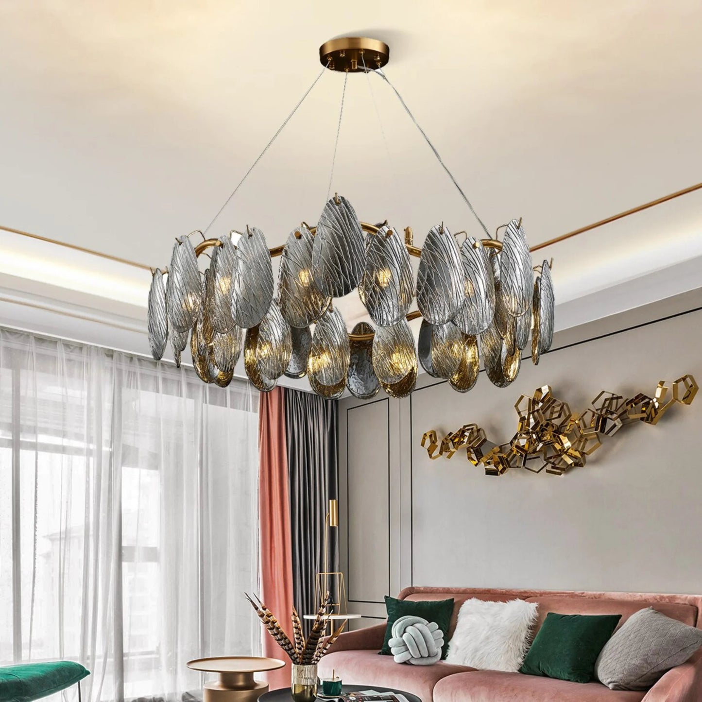 Zafferana Etnea | Round Smoke Gray Crystal Chandelier for Bedroom, White, 33.5"By Miron Demid LLC