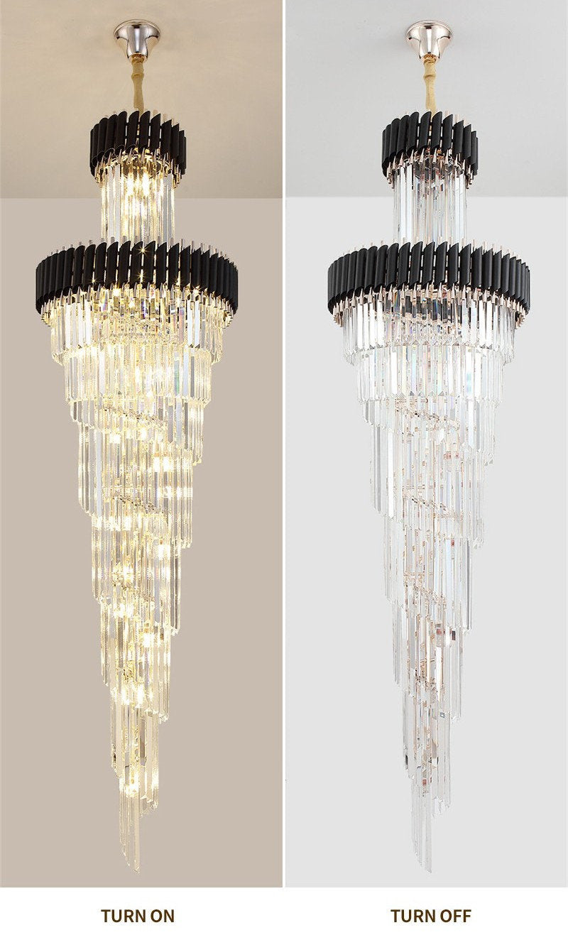 Art Deco | Black and Gold Crystal Chandelier for Hall and Staircase, Black, 27.6'', Non-Dimmable, Warm LightBy Miron Demid LLC
