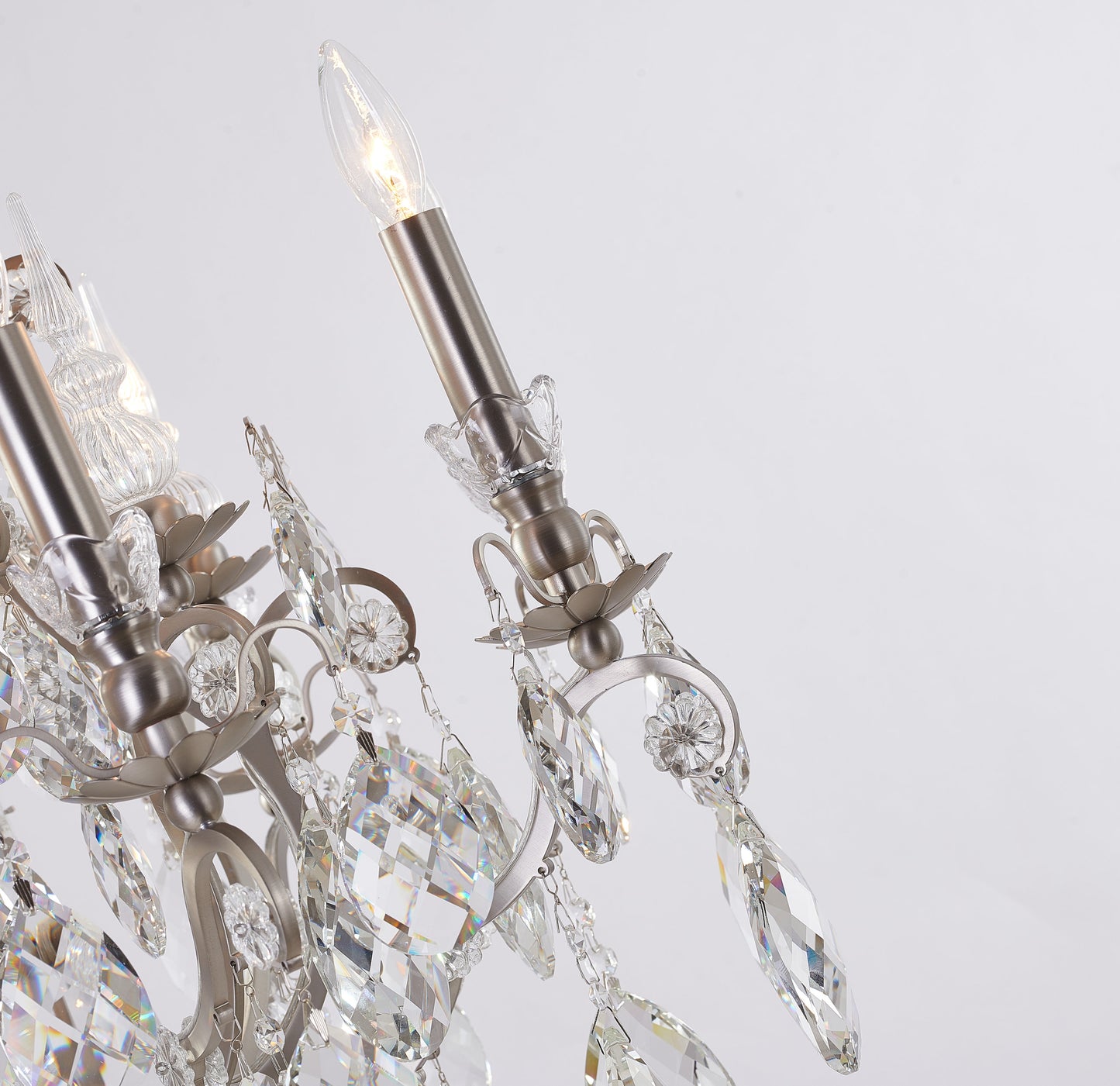 Pewter Iron Chandelier With Clear Hanging CrystalsBy Design Living