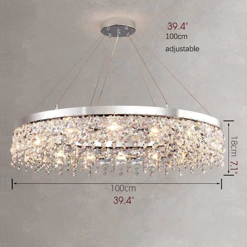 Modern Chrome Crystal LED Chandelier for Dining Room, Kitchen, Dia39.4xh7.0+39.4", 1 Ring, Cool LightBy Miron Demid LLC