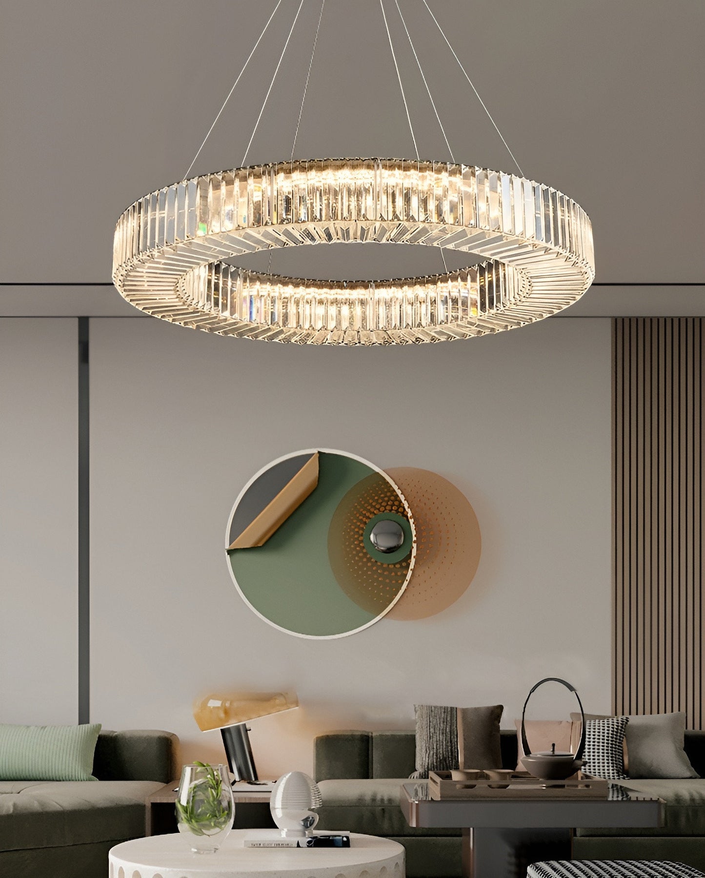 Cadrezzate | Round Luxury Crystal Hanging LED Chandelier, Gold, Dia23.6xh3.9", Warm Light, DimmableBy Miron Demid LLC