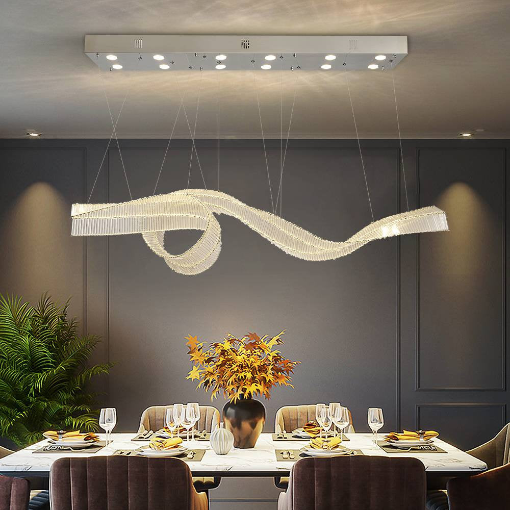 Alassio | Creative LED Chandelier in the Shape of Ribbon, Gold, L39.4" / L100.0cm, Warm Light, Non-DimmableBy Miron Demid LLC