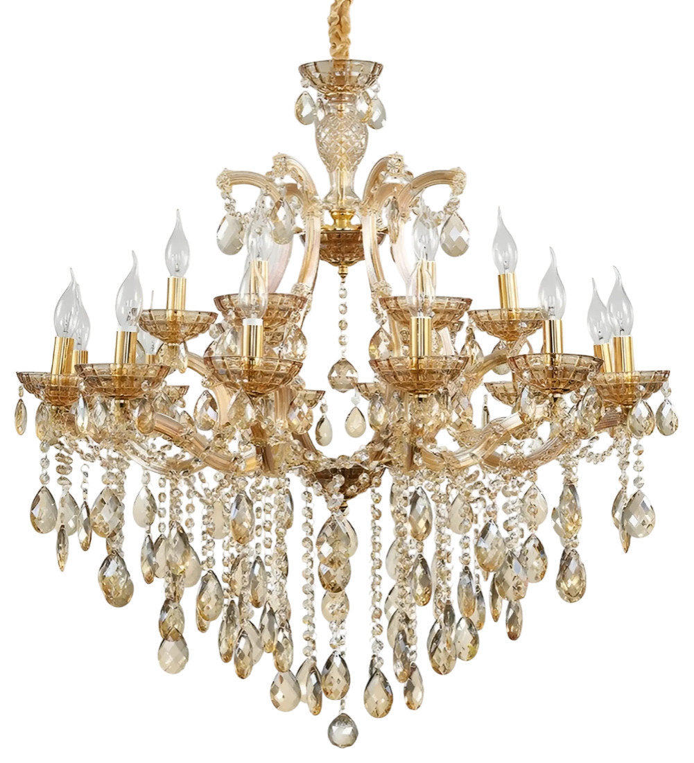 Zenevredo | European-Style Retro Crystal Candle Shape Chandelier, Amber, 15 HeadsBy Miron Demid LLC