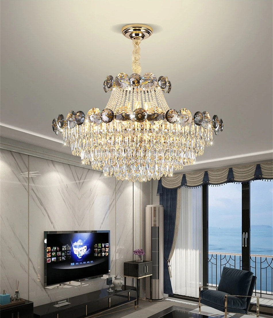 European Chic Round Crystal Chandelier, Dia39.4 X H21.3", Warm LightBy Miron Demid LLC
