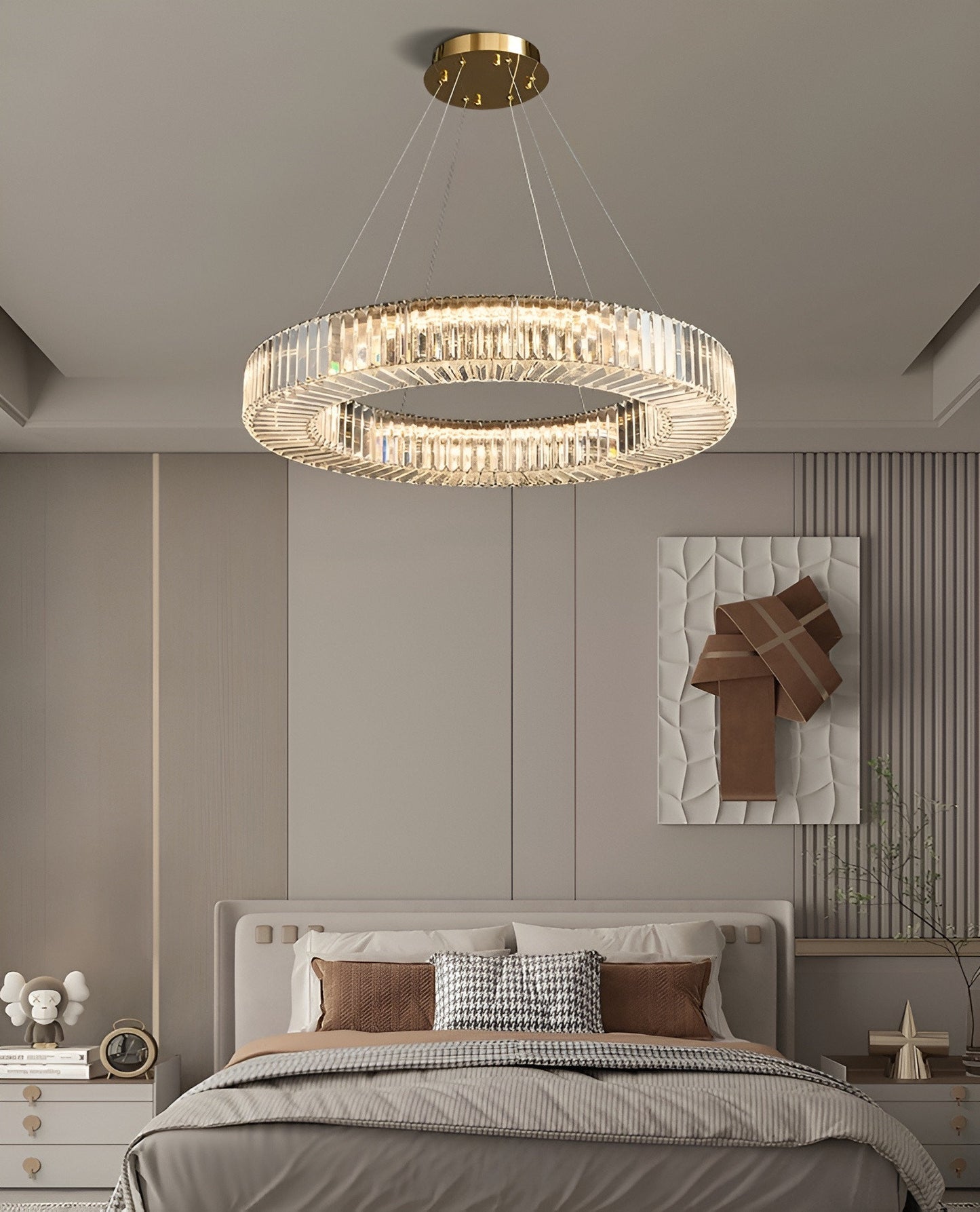 Cadrezzate | Round Luxury Crystal Hanging LED Chandelier, Gold, Dia23.6xh3.9", Warm Light, DimmableBy Miron Demid LLC