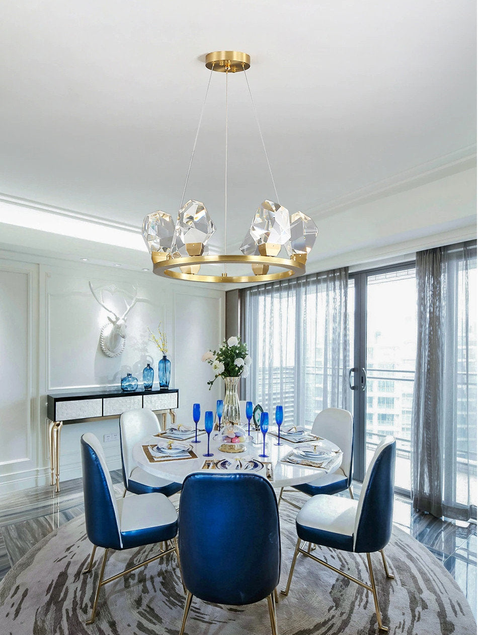 Zagarise | Circle/Linear Diamond Crystal Chandelier for Bedroom, Ring31,5"By Miron Demid LLC