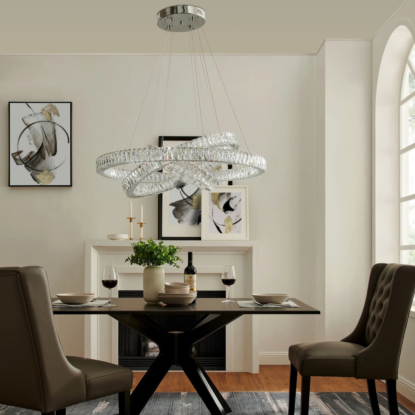 Crystal Elegance Integrated LED 3 Rings ChandelierBy Finesse Decor