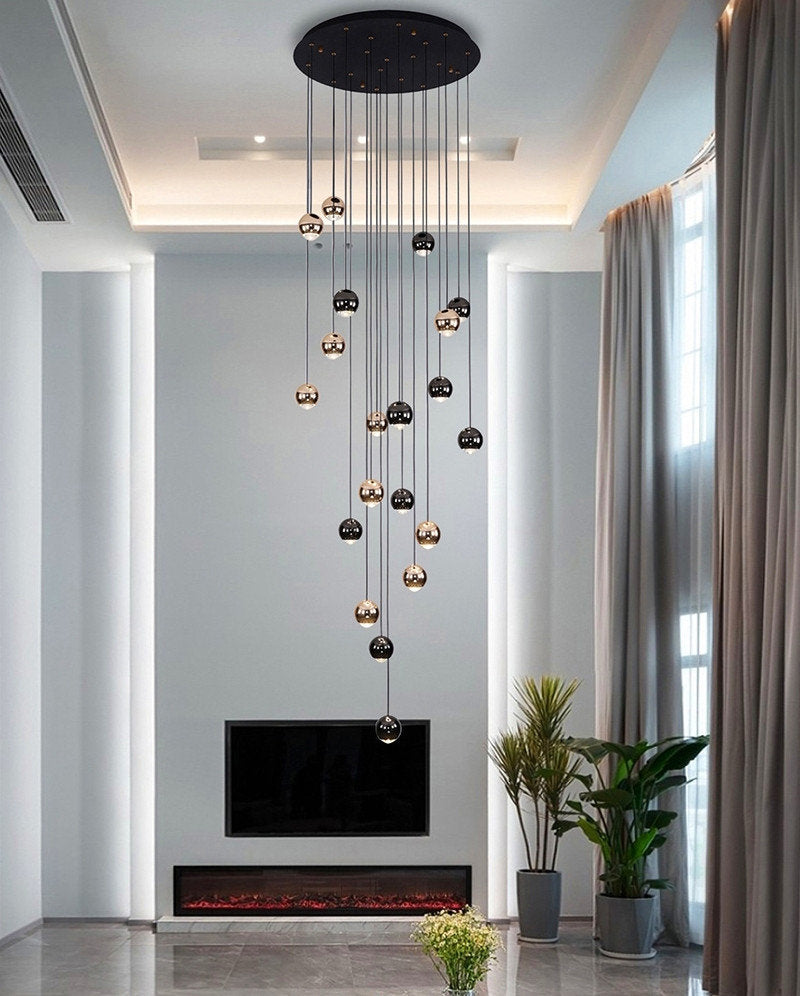 MIRODEMI? Laigueglia | Crystal LED Chandelier with Hanging Balls, Black + Gold, 24 Lights, Cool Light, DimmableBy Miron Demid LLC