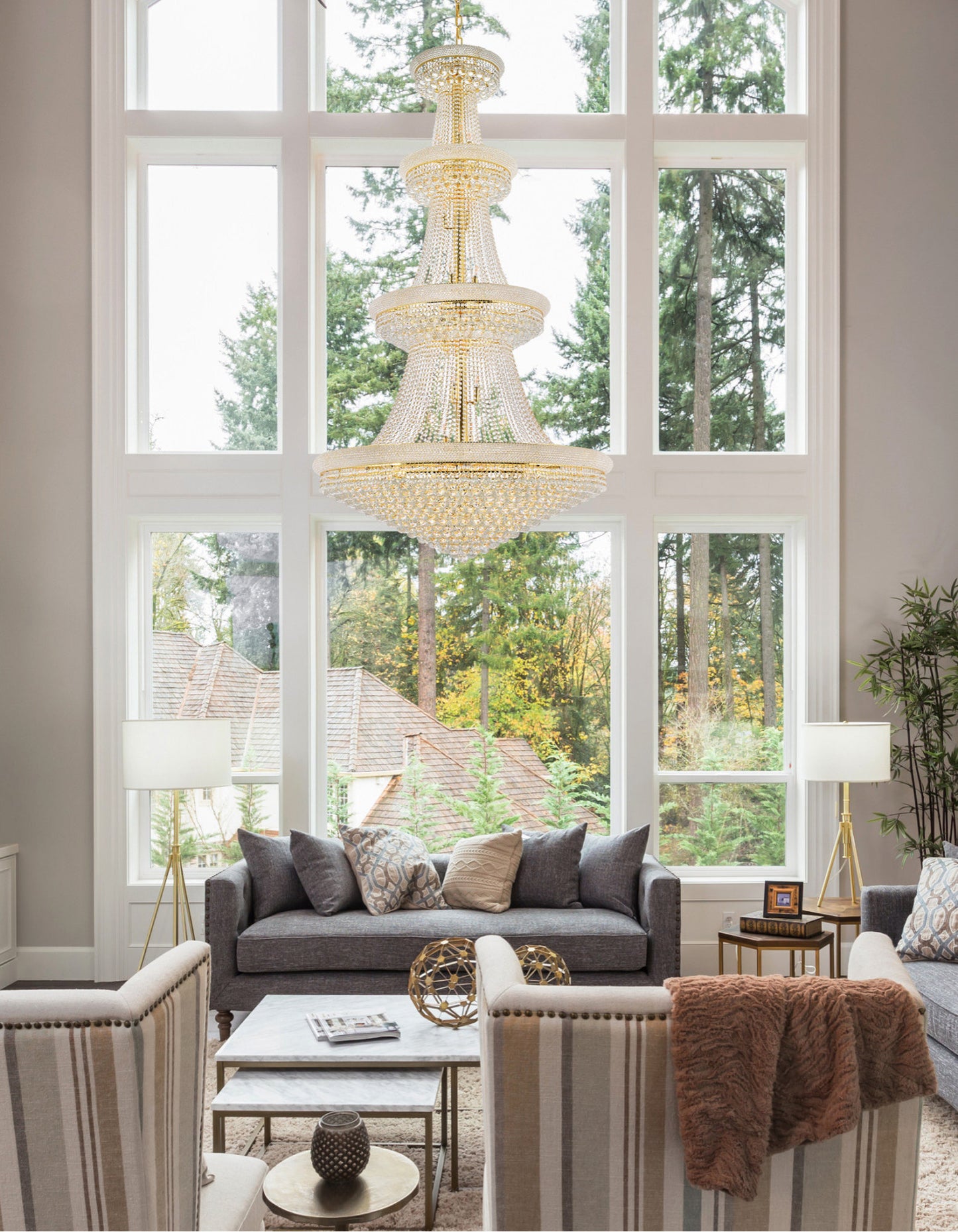 Elegant Lighting V1800G48/RC Primo 42 Light 48"W Crystal Empire - ChromeBy Elegant Furniture & Lighting