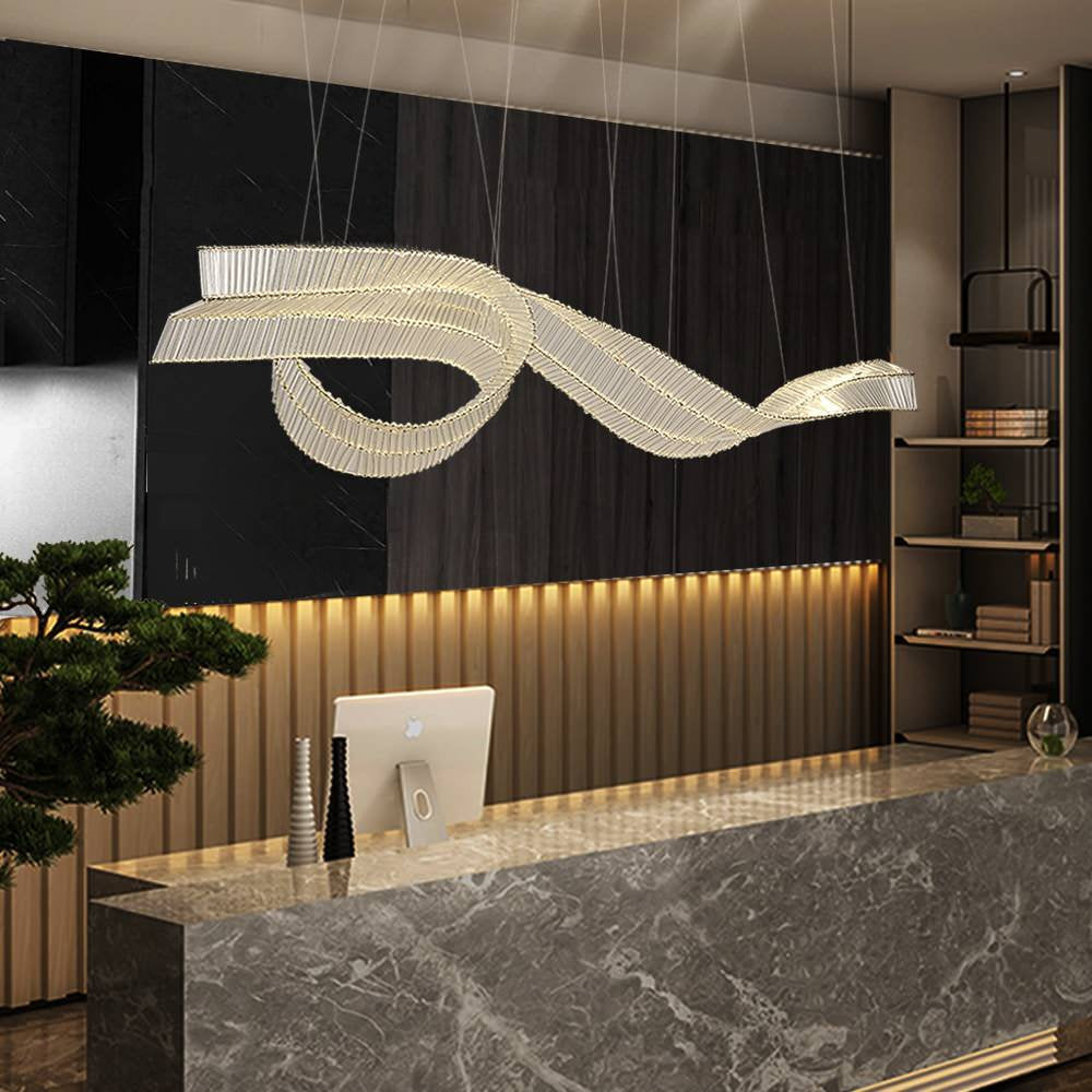 Alassio | Creative LED Chandelier in the Shape of Ribbon, Gold, L59.1" / L150.0cm, Warm Light, DimmableBy Miron Demid LLC