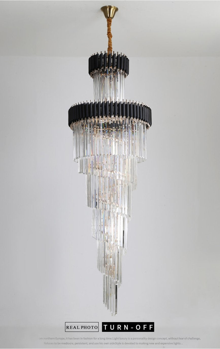 Art Deco | Black and Gold Crystal Chandelier for Hall and Staircase, Black, 27.6'', Non-Dimmable, Warm LightBy Miron Demid LLC