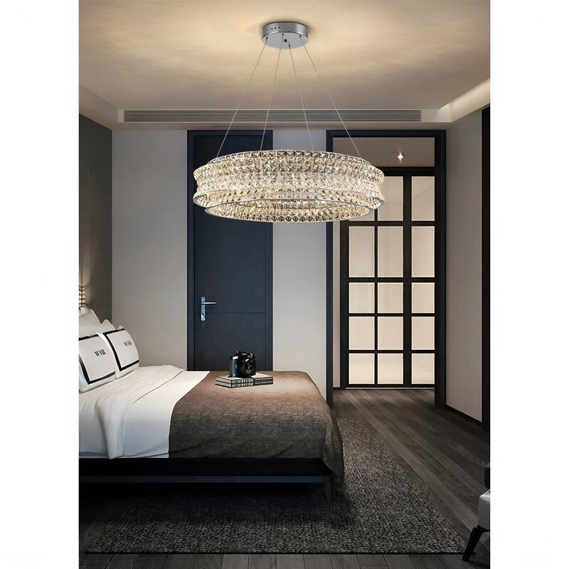 Albano Vercellese | Chic Chrome/Gold Creative Round Crystal Chandelier, Gold, 1 Ring Large - Dia39.4xh6.7" / Dia100xh17.7cm, Warm LightBy Miron Demid LLC