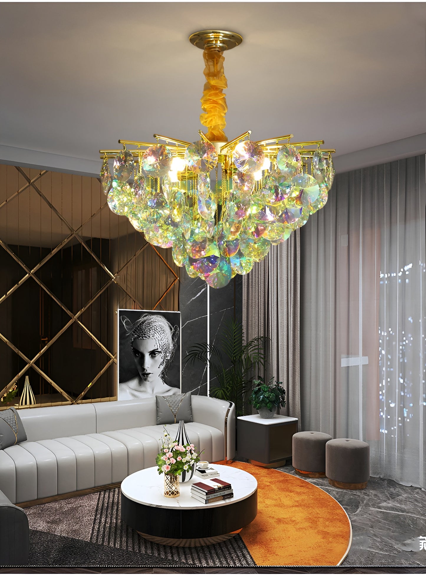 Bonifacio | Colorful Iridescent Crystal Chandelier, 31.5''By Miron Demid LLC
