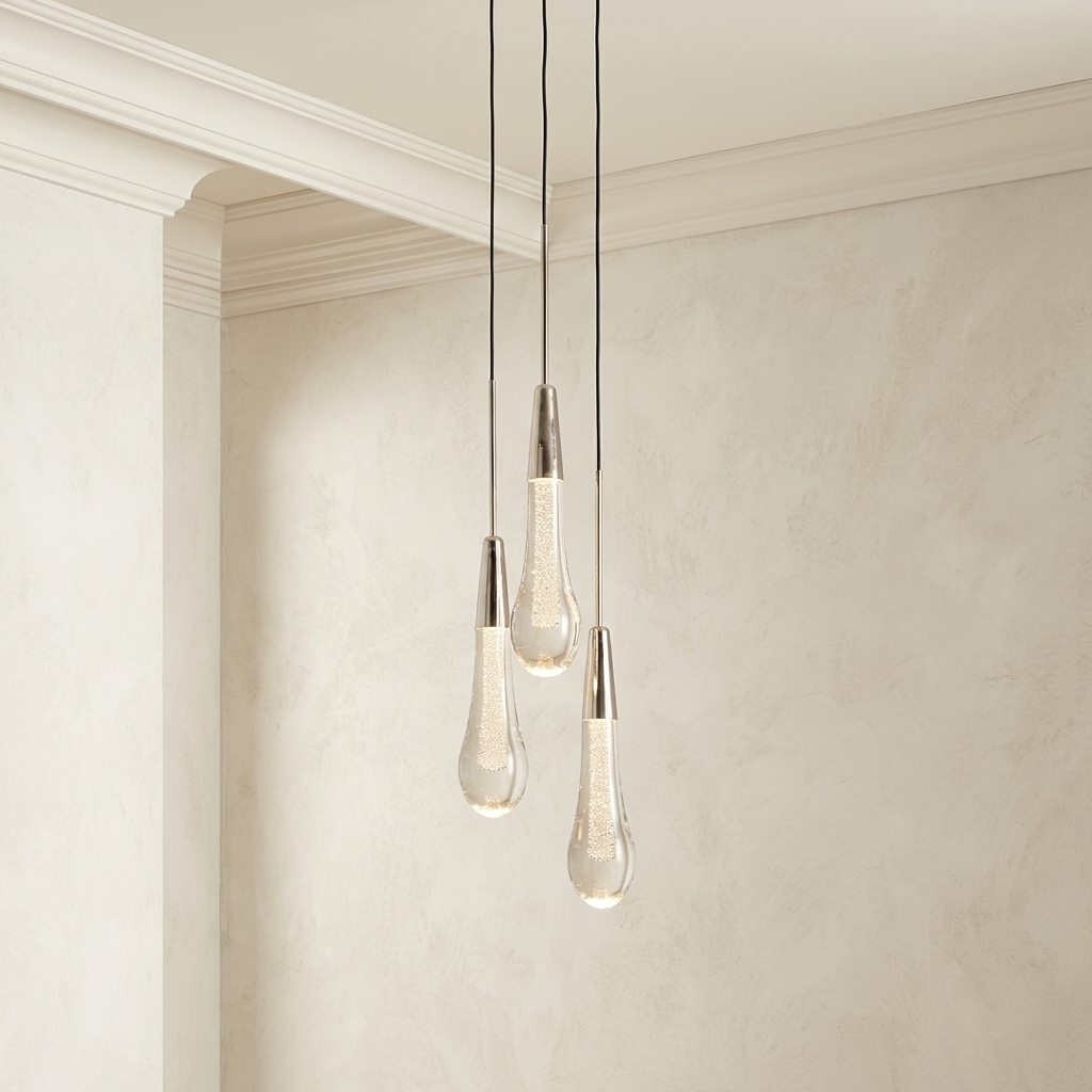 Seeded Glass 3-Light LED Cluster Pendant