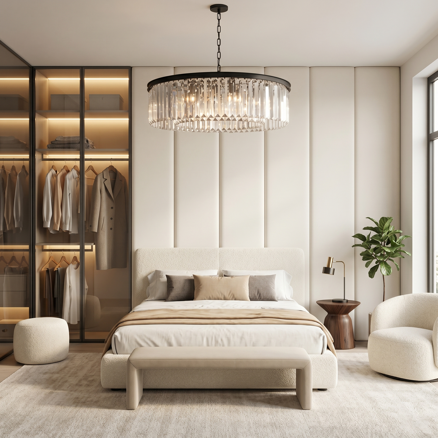 Faceted Glass Prism Round Chandelier