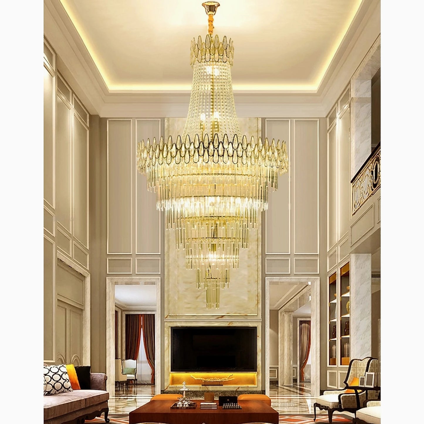 La Bollene-Vesubie | Hanging Posh Gold Crystal Chandelier, Medium - Dia80xh120cm / Dia31.5xh47.2"By Miron Demid LLC
