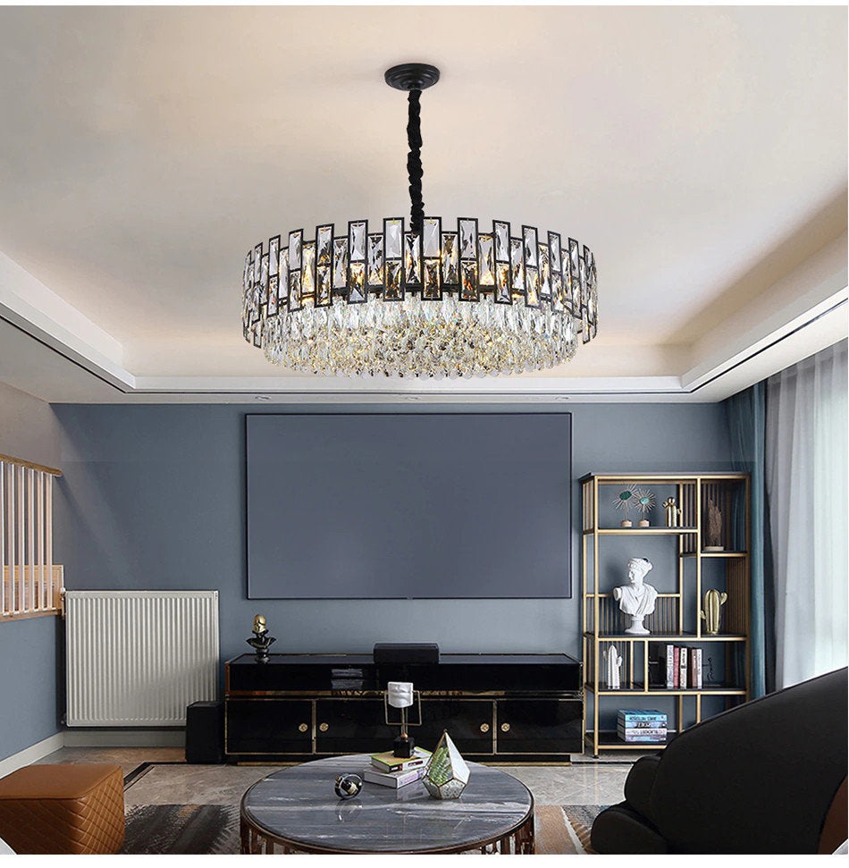 Quiliano | Modern Drum Black Crystal Ceiling Chandelier, Dia82cm/Dia32.3''By Miron Demid LLC