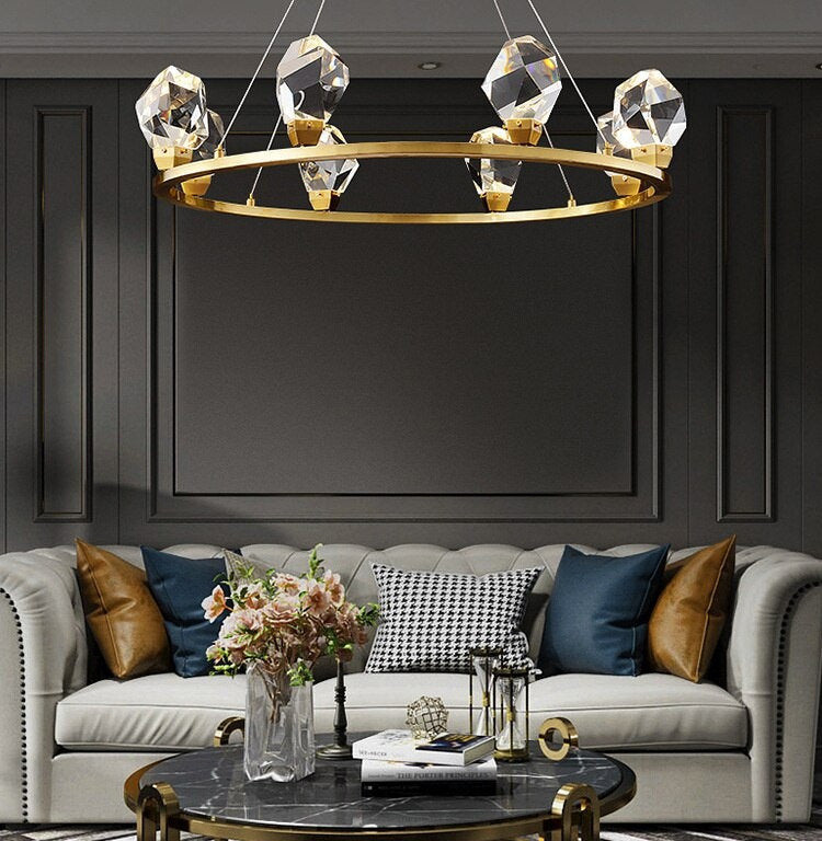 Zagarise | Circle/Linear Diamond Crystal Chandelier for Bedroom, Ring31,5"By Miron Demid LLC
