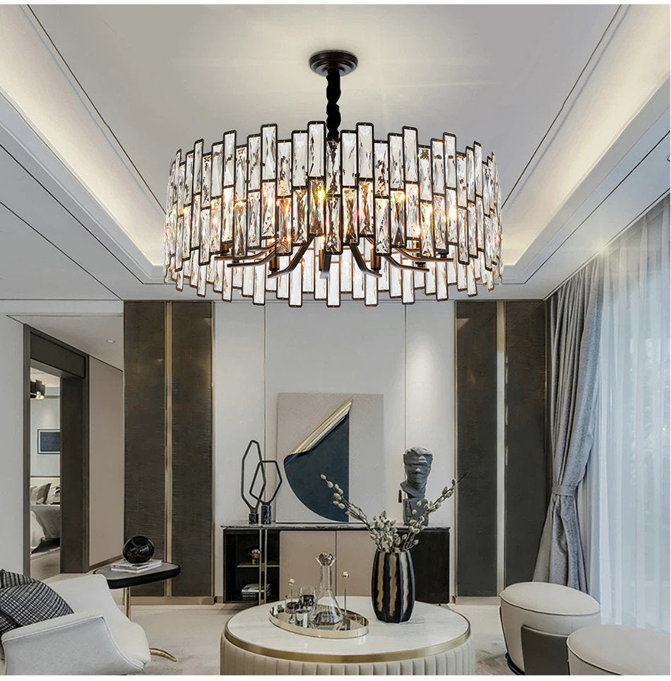 Montreux | Modern Drum Black Crystal Chandelier for Living Room, 23.6"By Miron Demid LLC