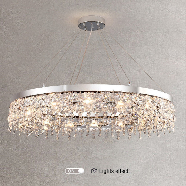 Modern Chrome Crystal LED Chandelier for Dining Room, Kitchen, Dia39.4xh7.0+39.4", 1 Ring, Cool LightBy Miron Demid LLC