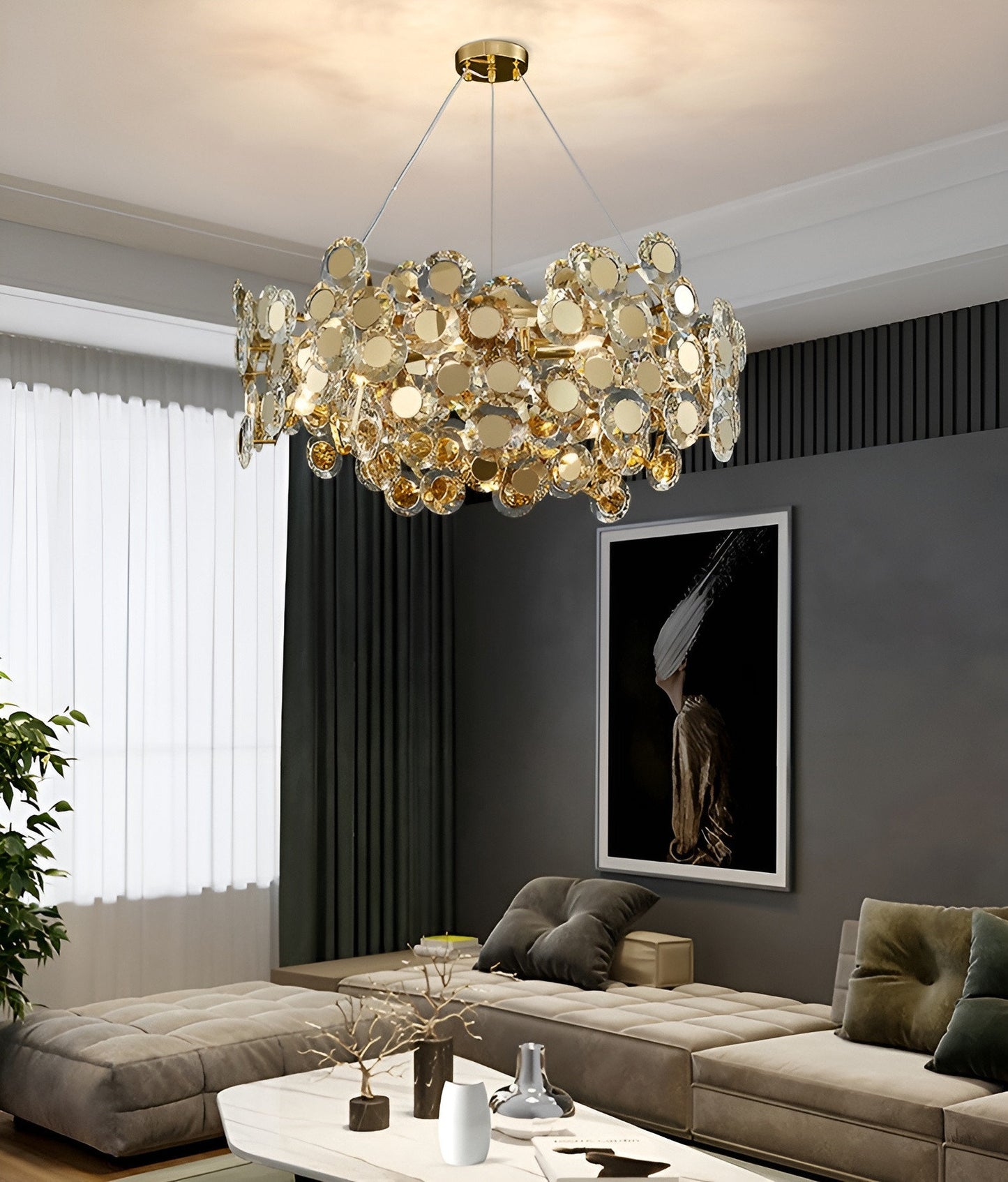 Alfano | Gold Creative Luxury Design Crystal LED Chandelier, Dia31.5"By Miron Demid LLC