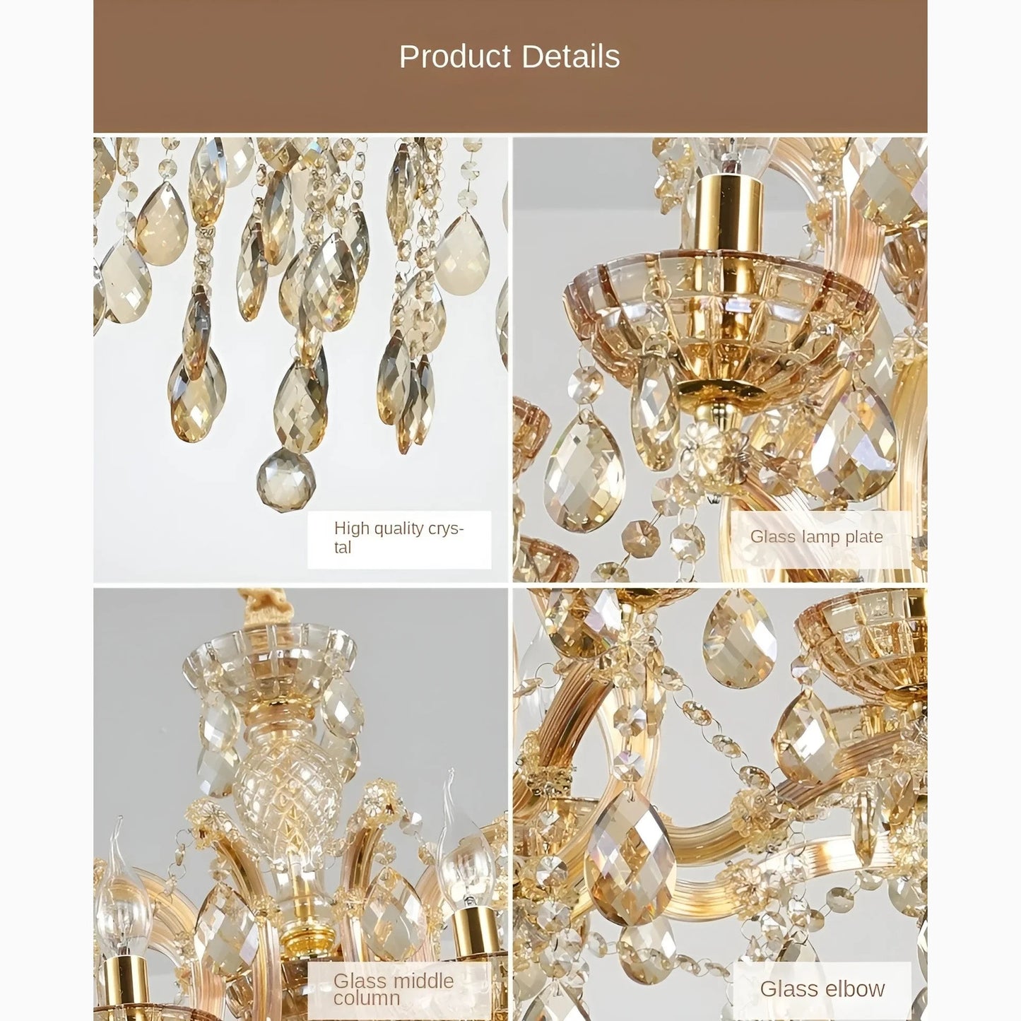 Zenevredo | European-Style Retro Crystal Candle Shape Chandelier, Amber, 15 HeadsBy Miron Demid LLC
