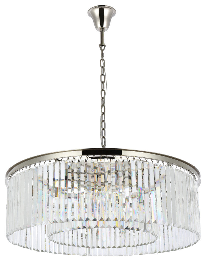 Elegant Lighting 1238G43/RC Sydney 10 Light 44"W Crystal Drum - Matte BlackBy Elegant Furniture & Lighting