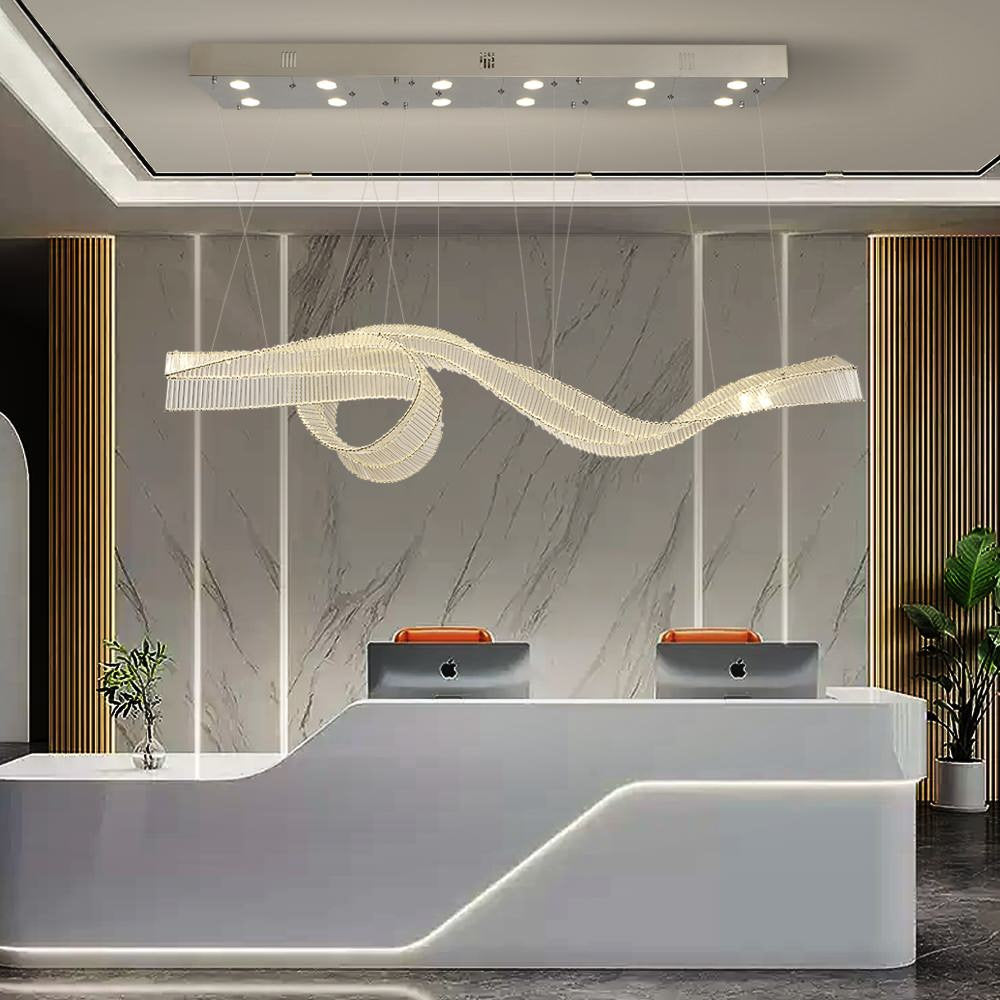 Alassio | Creative LED Chandelier in the Shape of Ribbon, Gold, L59.1" / L150.0cm, Warm Light, DimmableBy Miron Demid LLC
