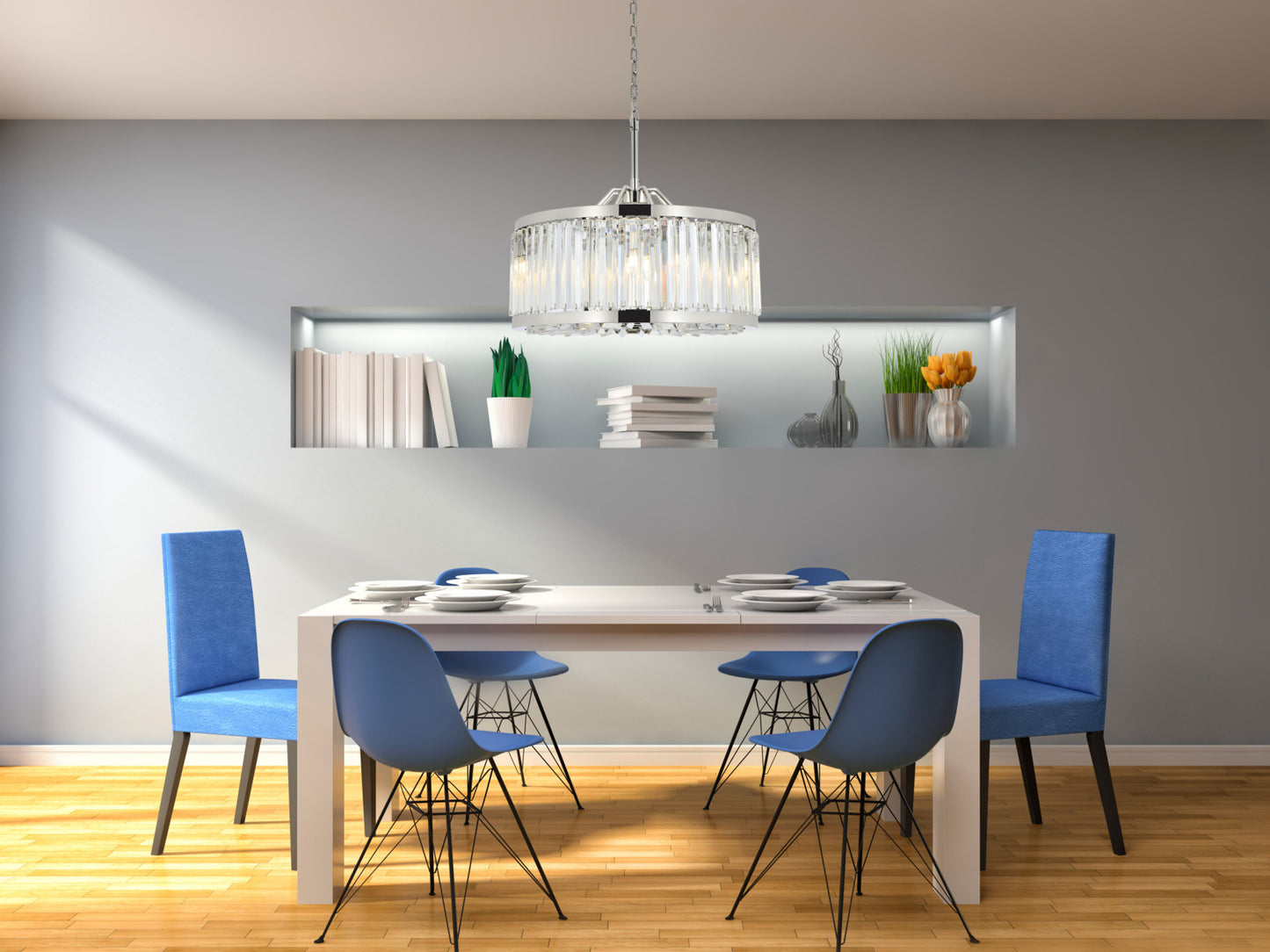 Elegant Lighting 1203D28/RC Chelsea 8 Light 28"W Crystal Drum - Polished NickelBy Elegant Furniture & Lighting