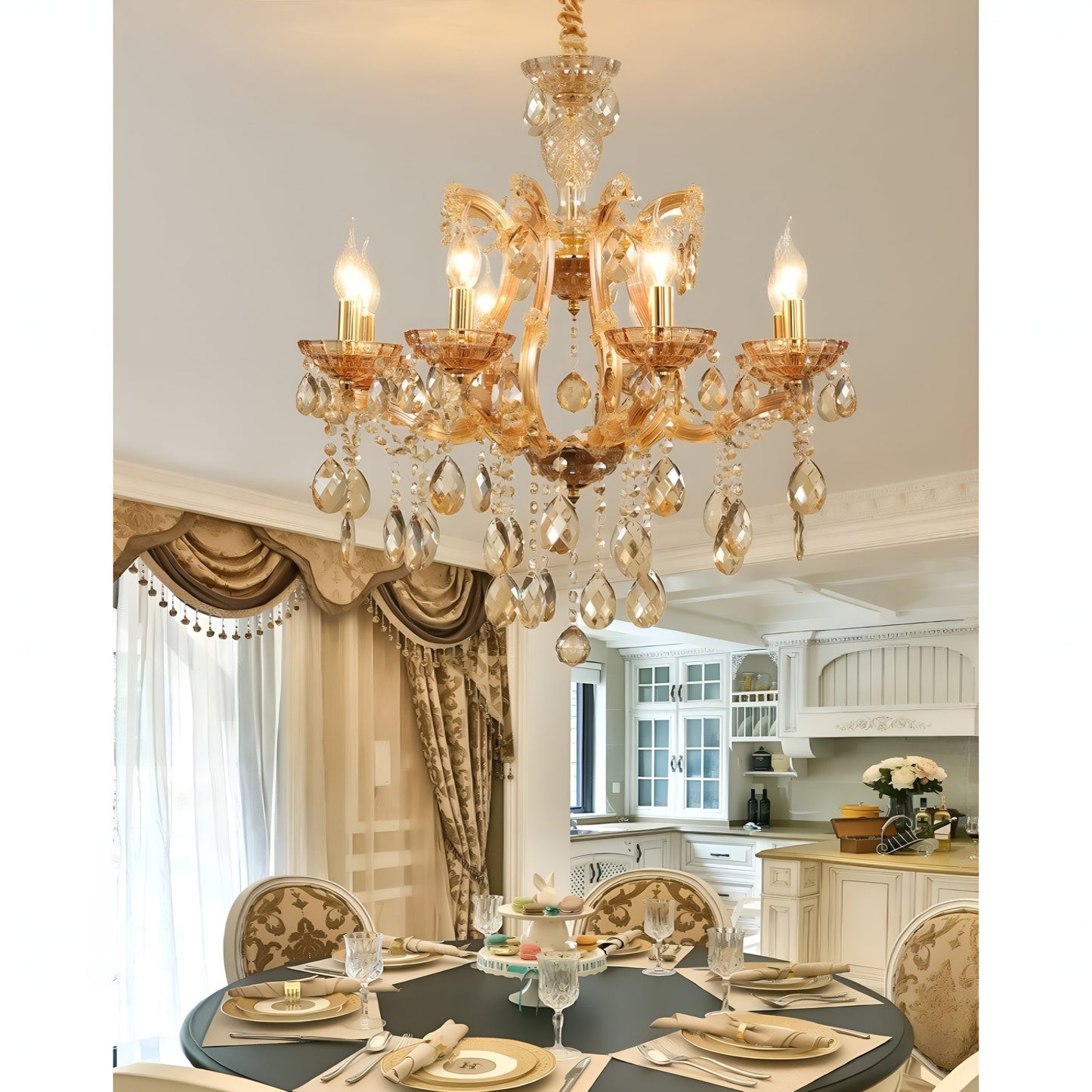 Zenevredo | European-Style Retro Crystal Candle Shape Chandelier, Amber, 15 HeadsBy Miron Demid LLC
