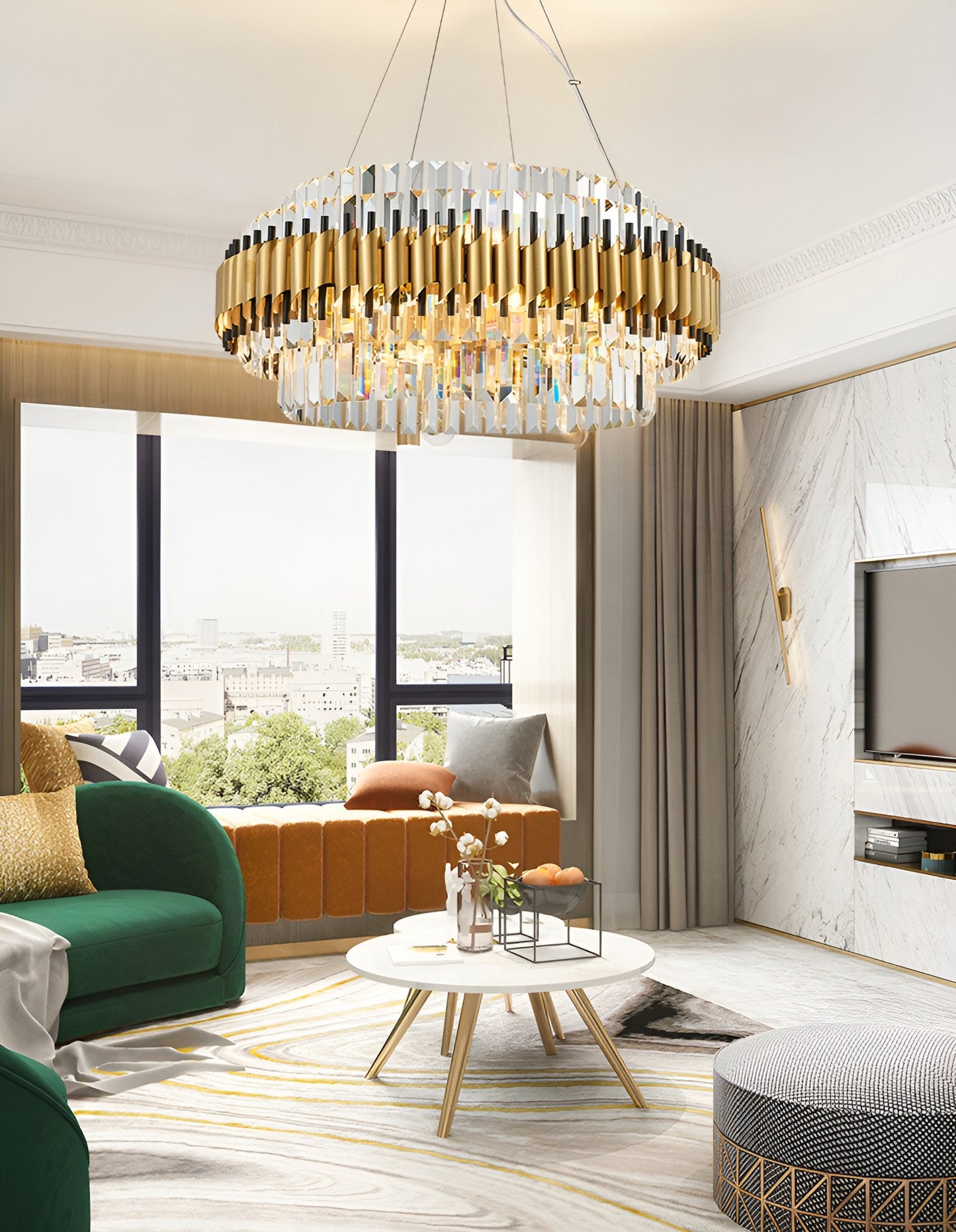 Innichen | Luxury Crystal LED Chandelier of Stainless Steel for Living Room, Dia31.4xh13.7", Cool LightBy Miron Demid LLC