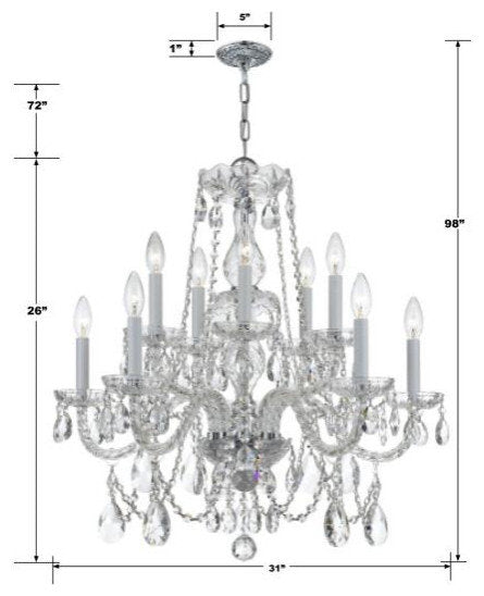 Crystal 12-Light 2-Tier Chandelier in Classic Style, 31"Wx26"HBy Crystorama Lighting