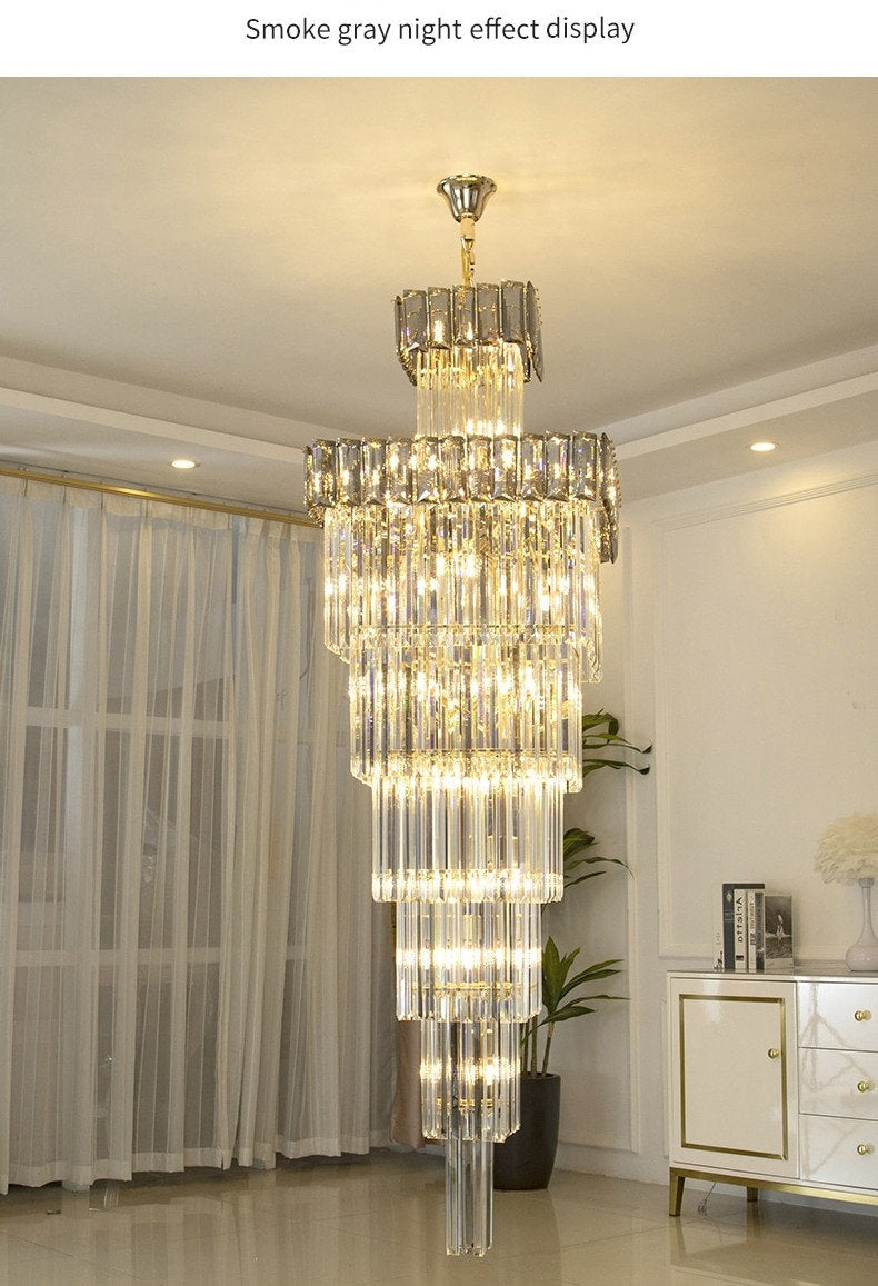 Beuil | High-end Villa Staircase Square Crystal Chandelier, Smoke Gray, H118.1"By Miron Demid LLC