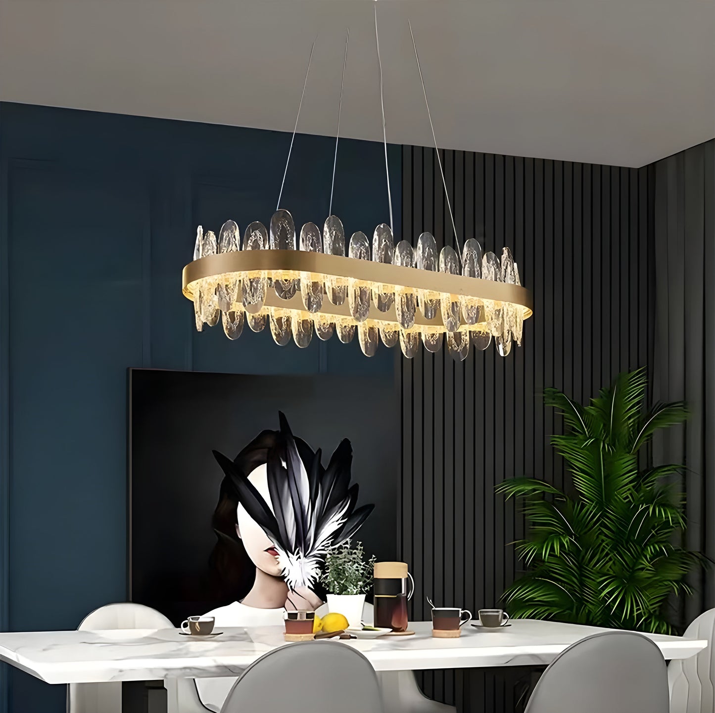 Agna | Creative Rectangle Hanging Crystal LED Chandelier for Living Room, Gold, Large - L47.2" / L120cm, Warm Light, Non-DimmableBy Miron Demid LLC
