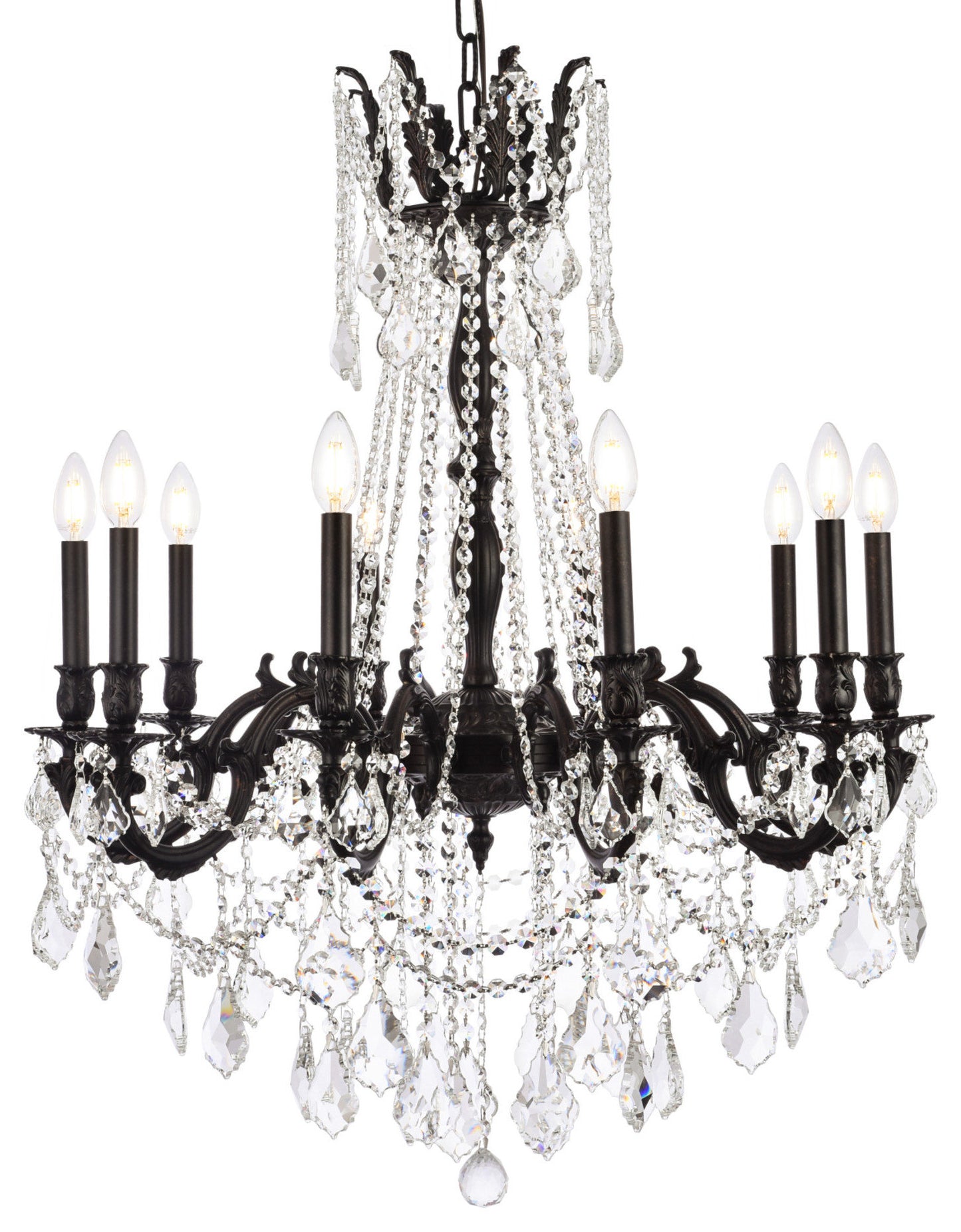Elegant Lighting 9210D28/RC Rosalia 10 Light 28"W Crystal - Dark BronzeBy Elegant Furniture & Lighting