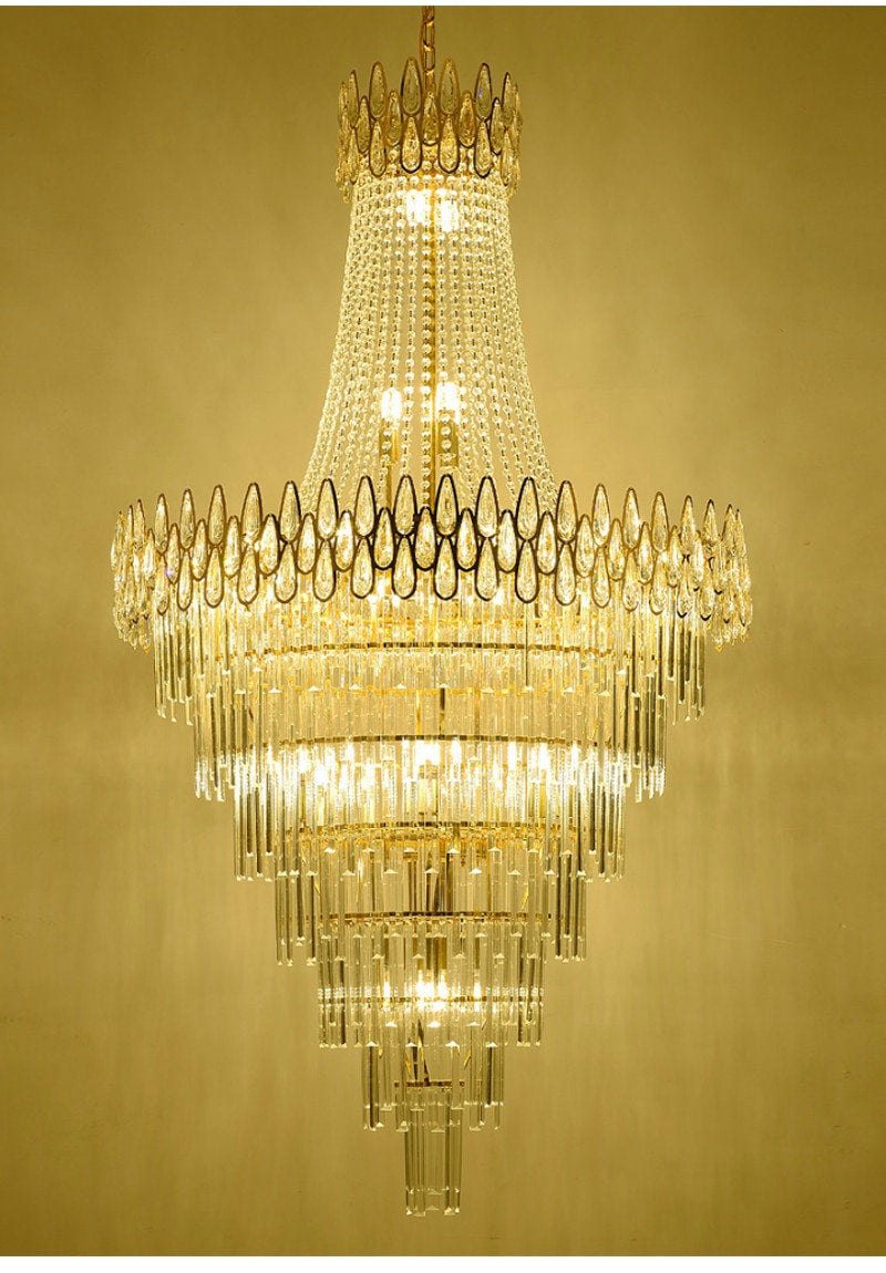 La Bollene-Vesubie | Hanging Posh Gold Crystal Chandelier, Medium - Dia80xh120cm / Dia31.5xh47.2"By Miron Demid LLC