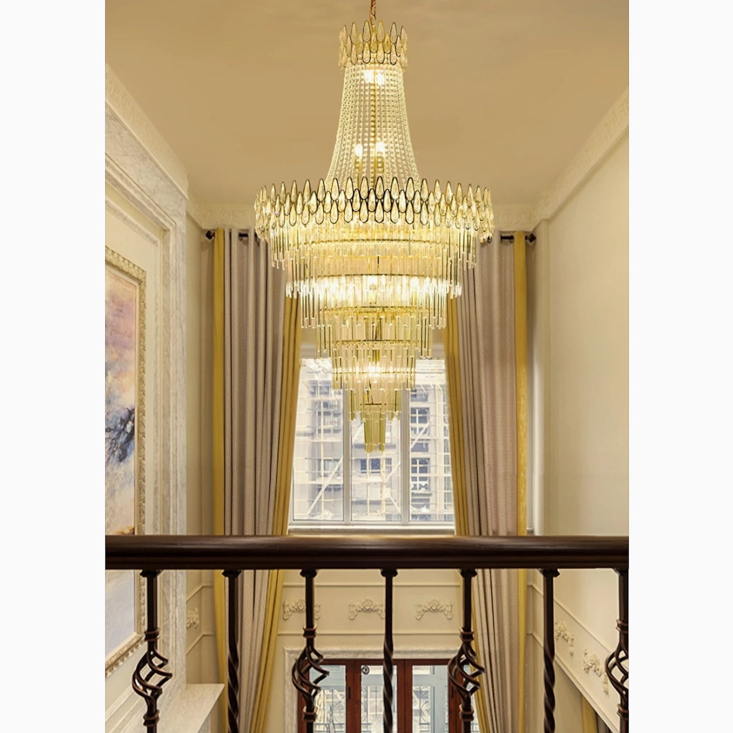 La Bollene-Vesubie | Hanging Posh Gold Crystal Chandelier, Medium - Dia80xh120cm / Dia31.5xh47.2"By Miron Demid LLC