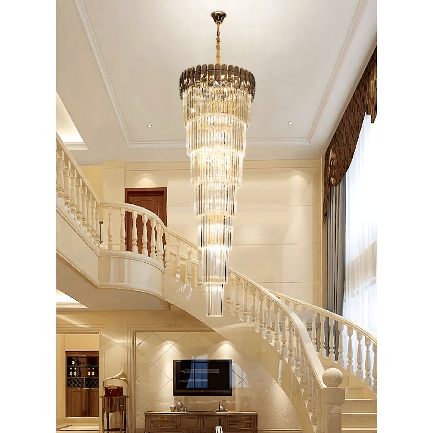 Belvedere | Royal Long Crystal Chandelier For Staircase, Amber Crystal, Dia27.6xh82.7" / Dia70xh210cm, Cool LightBy Miron Demid LLC