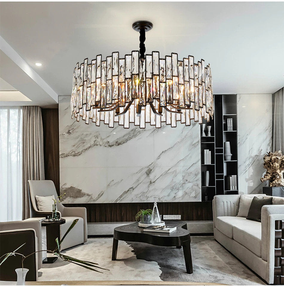Montreux | Modern Drum Black Crystal Chandelier for Living Room, 23.6"By Miron Demid LLC