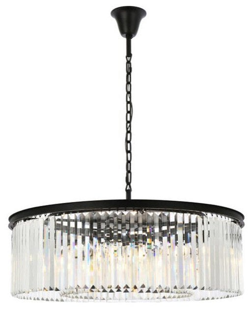 Elegant Lighting 1238G43/RC Sydney 10 Light 44"W Crystal Drum - Matte BlackBy Elegant Furniture & Lighting