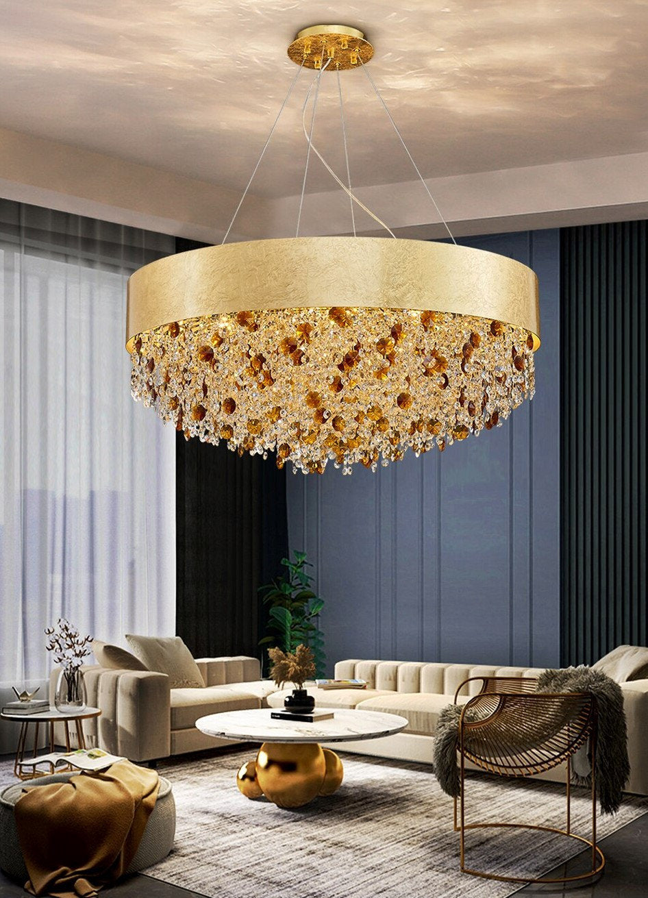 Zeme | Creative Luxury Round Gold Colored Crystal Chandelier, Dia39.4"By Miron Demid LLC