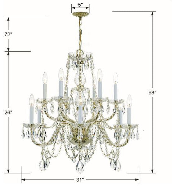 Crystal 12-Light 2-Tier Chandelier in Classic Style, 31"Wx26"HBy Crystorama Lighting
