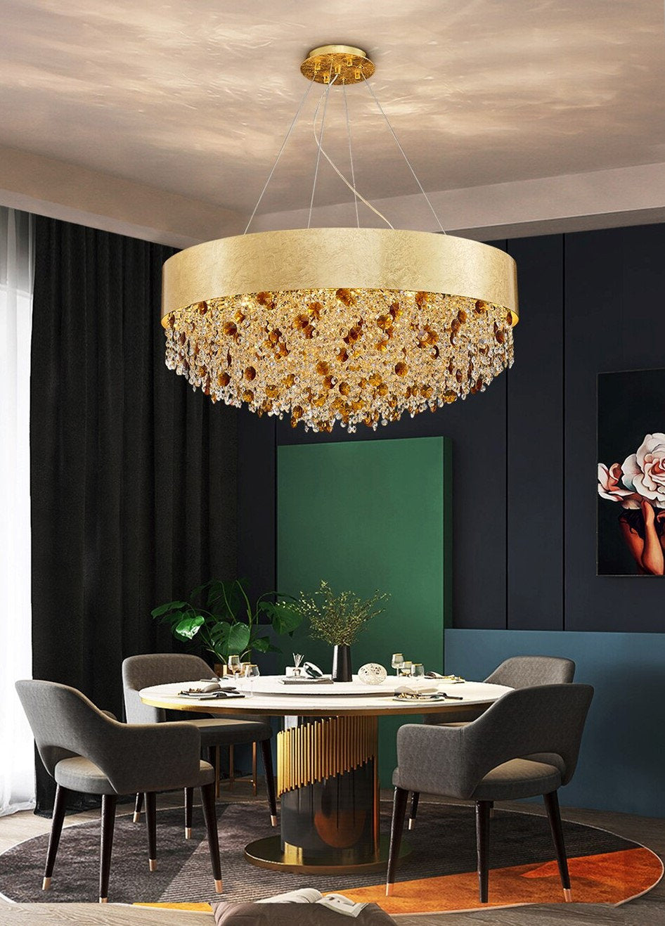 Zeme | Creative Luxury Round Gold Colored Crystal Chandelier, Dia39.4"By Miron Demid LLC