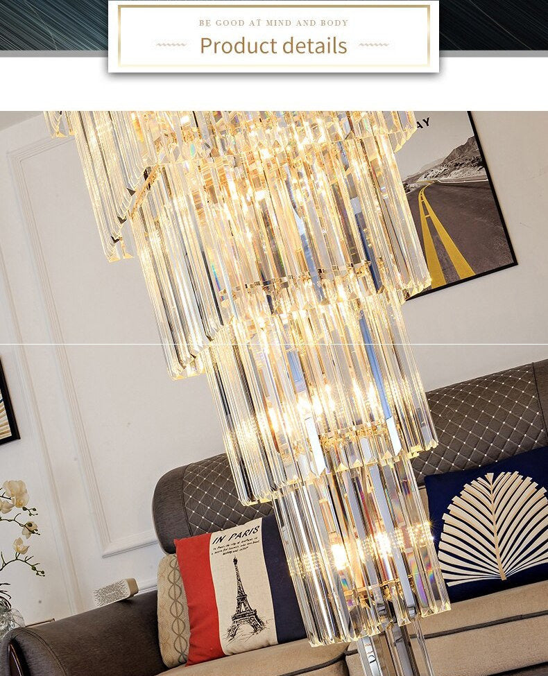 Beuil | High-end Villa Staircase Square Crystal Chandelier, Smoke Gray, H118.1"By Miron Demid LLC