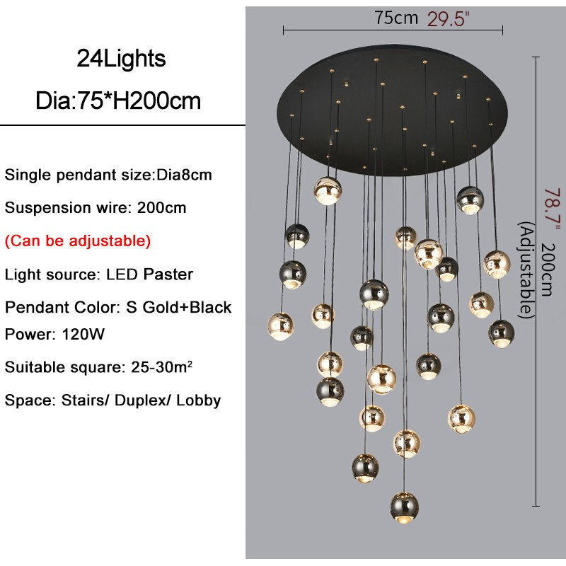 MIRODEMI? Laigueglia | Crystal LED Chandelier with Hanging Balls, Black + Gold, 24 Lights, Cool Light, DimmableBy Miron Demid LLC