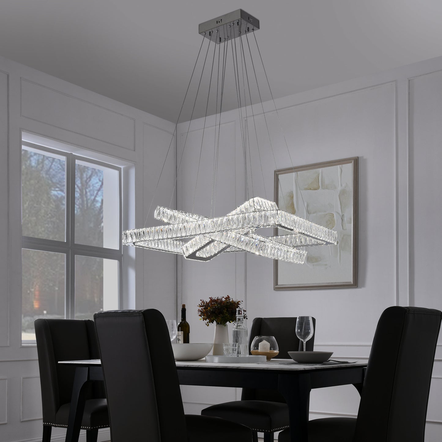 Crystal Elegance Integrated LED 3 Rectangles ChandelierBy Finesse Decor