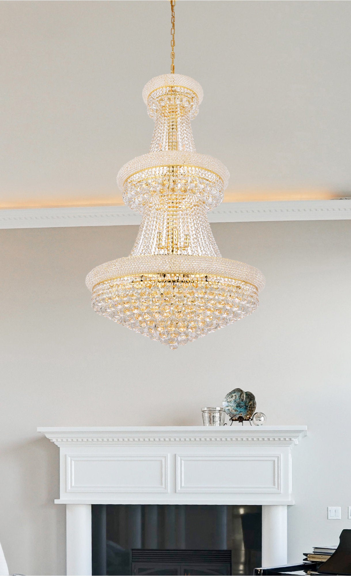 Elegant Lighting V1800G30/RC Primo 32 Light 30"W Crystal Empire - GoldBy Elegant Furniture & Lighting