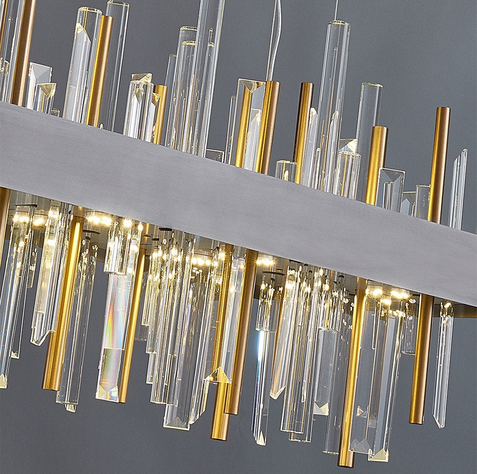 Gold And Black Rectangle Crystal Kitchen Chandelier, Brushed Black, 43.3", Cool LightBy Miron Demid LLC