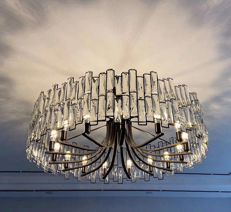 Montreux | Modern Drum Black Crystal Chandelier for Living Room, 23.6"By Miron Demid LLC